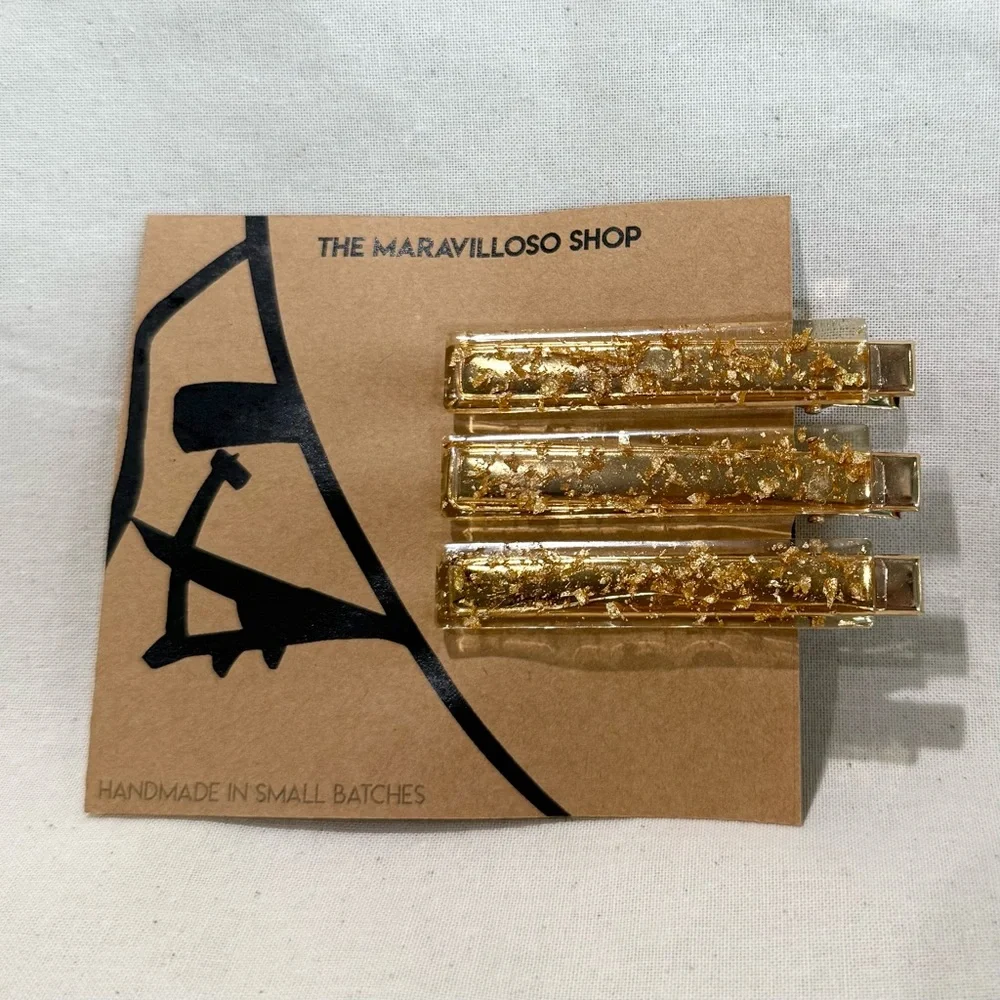 Gold Flakes Hair Clips Trio
